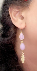 Rose Quartz gold feather Earring