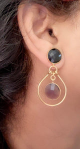 onyx amethyst loop earring