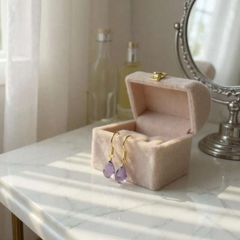 Amethyst dainty tear drop earrings