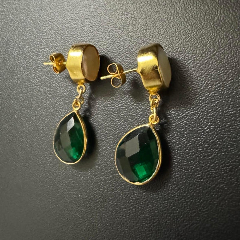 Cultured Pearl Emerald Drop Earrings