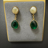 Cultured Pearl Emerald Drop Earrings