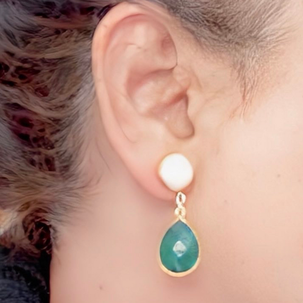 Cultured Pearl Emerald Drop Earrings