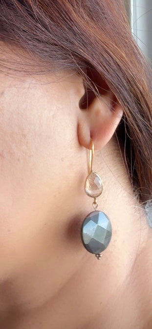 White crystal copper iolite earrings