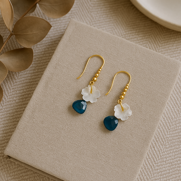 Mother of Pearl and Blue Topaz Flower Magnolia Earring