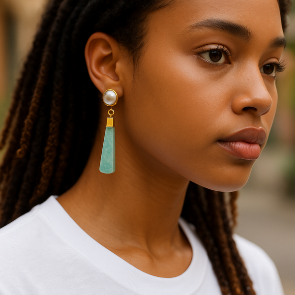 Pearl amazonite line earrings