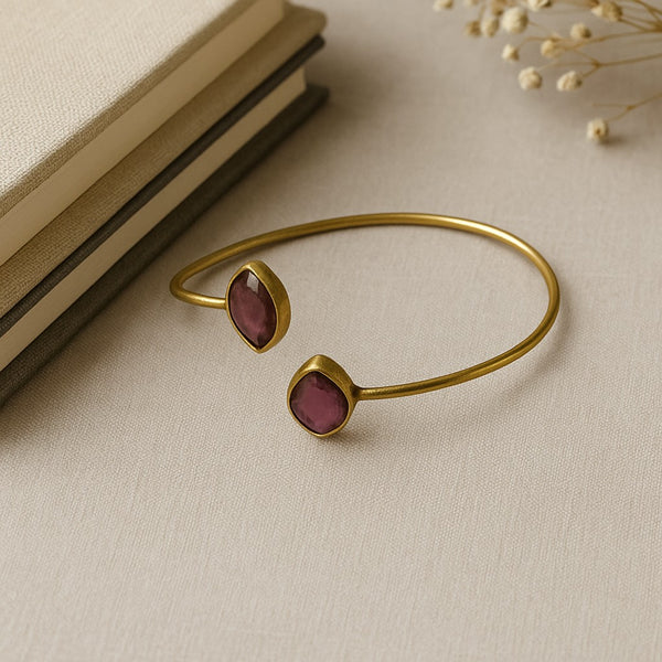 Pink Tourmaline Marquise Gold Plated Bangle Bracelet