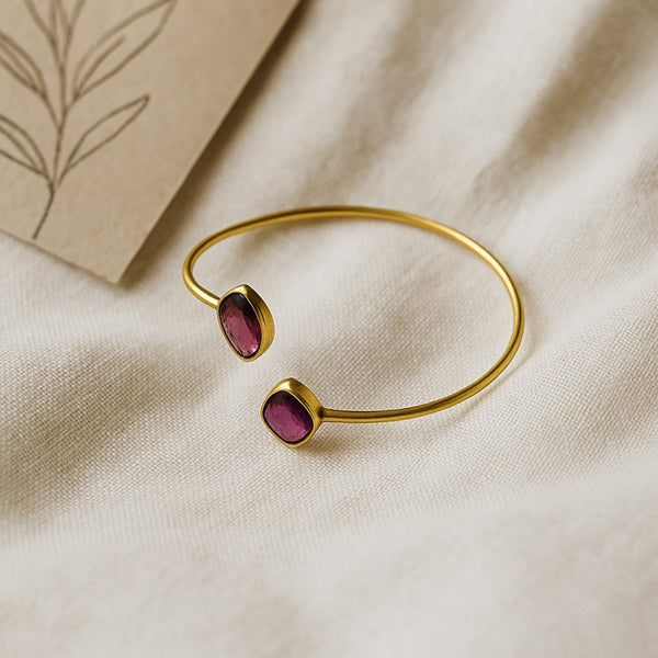 Pink Tourmaline Marquise Gold Plated Bangle Bracelet