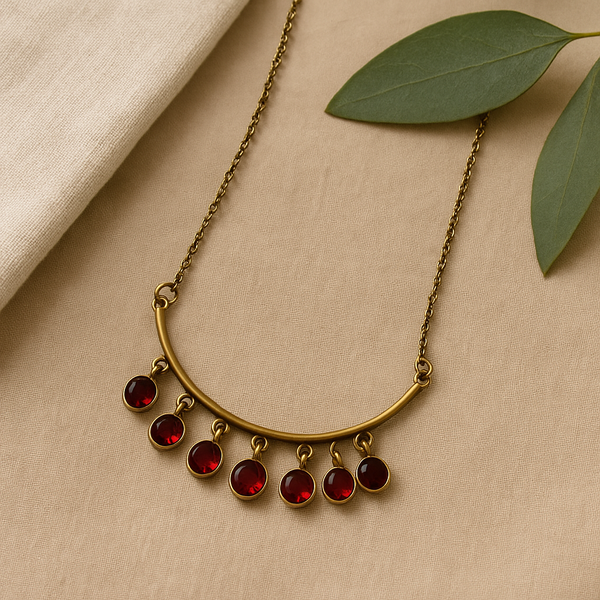 Pink Tourmaline crescent moon with round dangles necklace