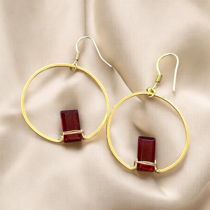 Pink tourmaline hoop earrings