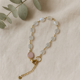 Rainbow Moonstone & Rose Chalcedony Gold Plated With Lobster Clasp Bracelet 8Inch