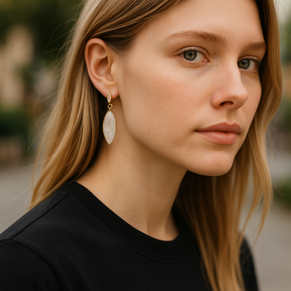Rose Chalcedony Rainbow Moonstone Marquis Earrings