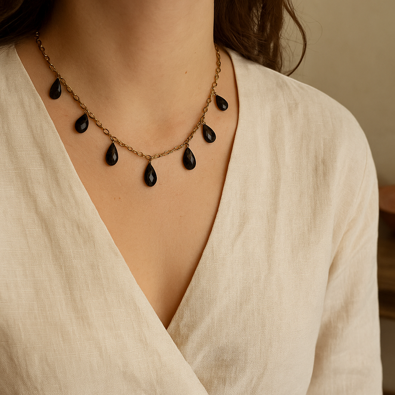 Smoky Topaz Faceted Gold Wire Wrapped Chain Necklace