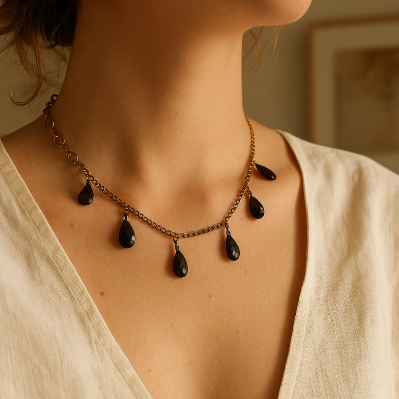 Smoky Topaz Faceted Gold Wire Wrapped Chain Necklace