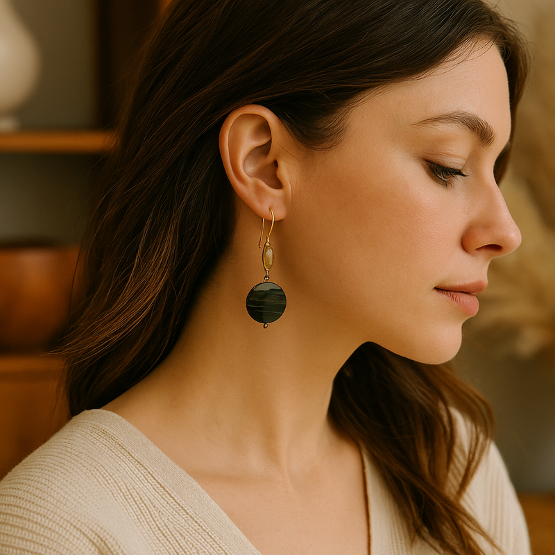 White crystal copper iolite earrings