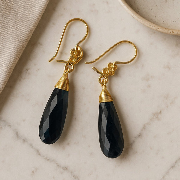iolite long dew drop earrings