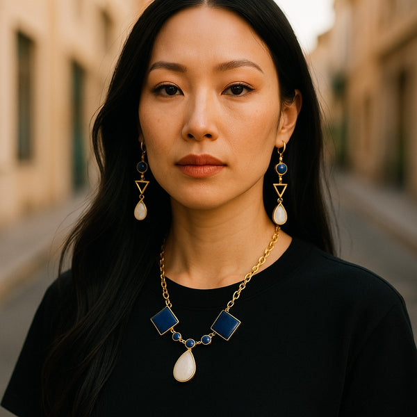 lapis moonstone triangular Necklace