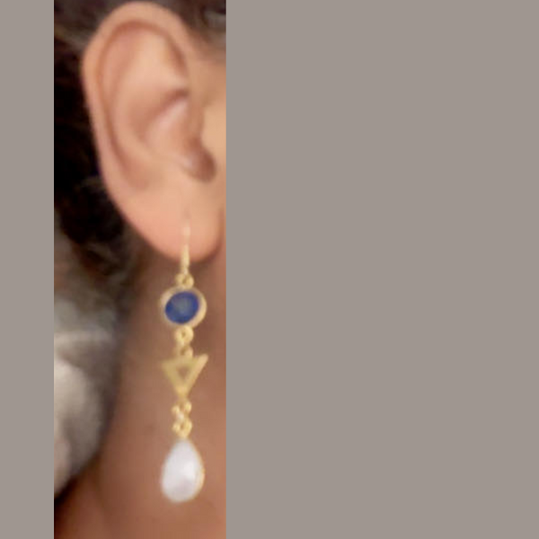 lapis moonstone triangular Earrings