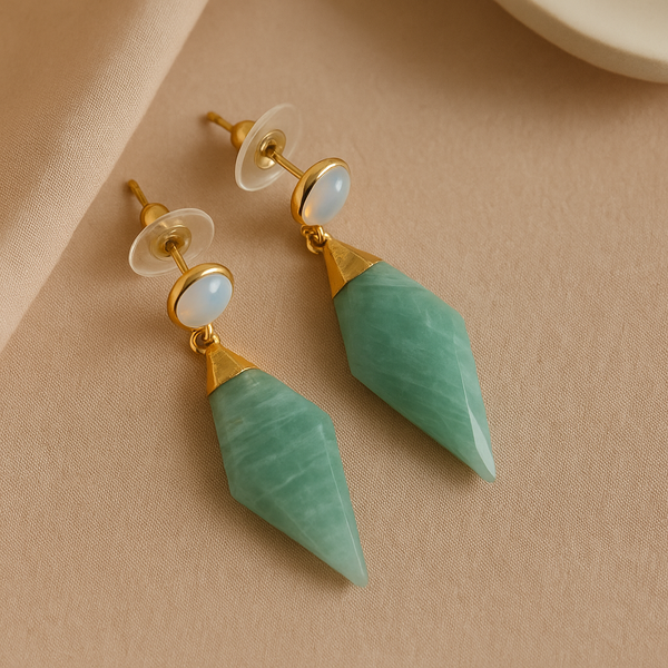 opalite amazonite rhombus earrings