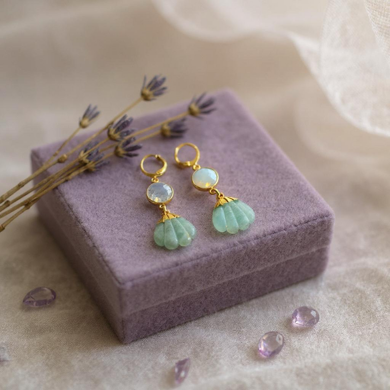 opalite amazonite shell earrings