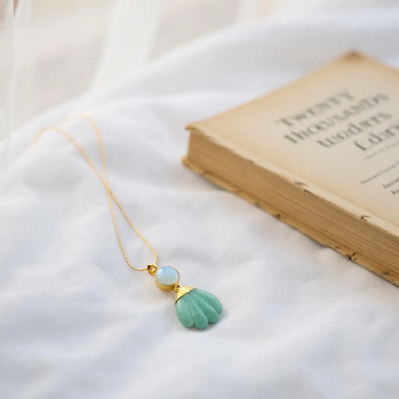 opalite amazonite shell pendant