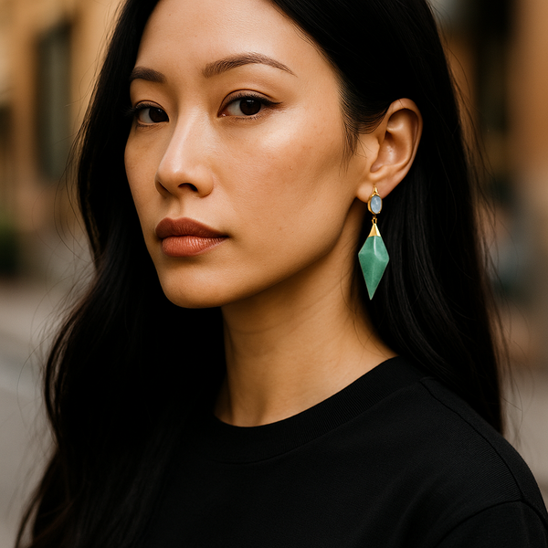 opalite amazonite rhombus earrings