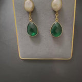 Cultured Pearl Emerald Drop Earrings